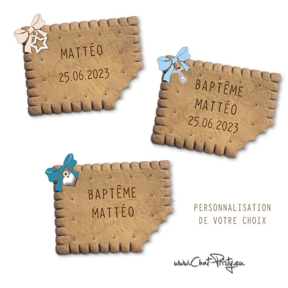 Invitation pour baptême Biscuit gravé prénom garçon