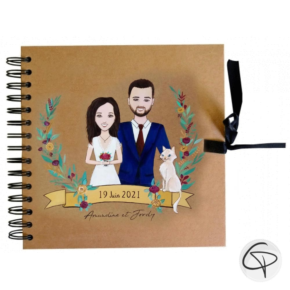 Livre d'or de mariage avec portraits illustrés