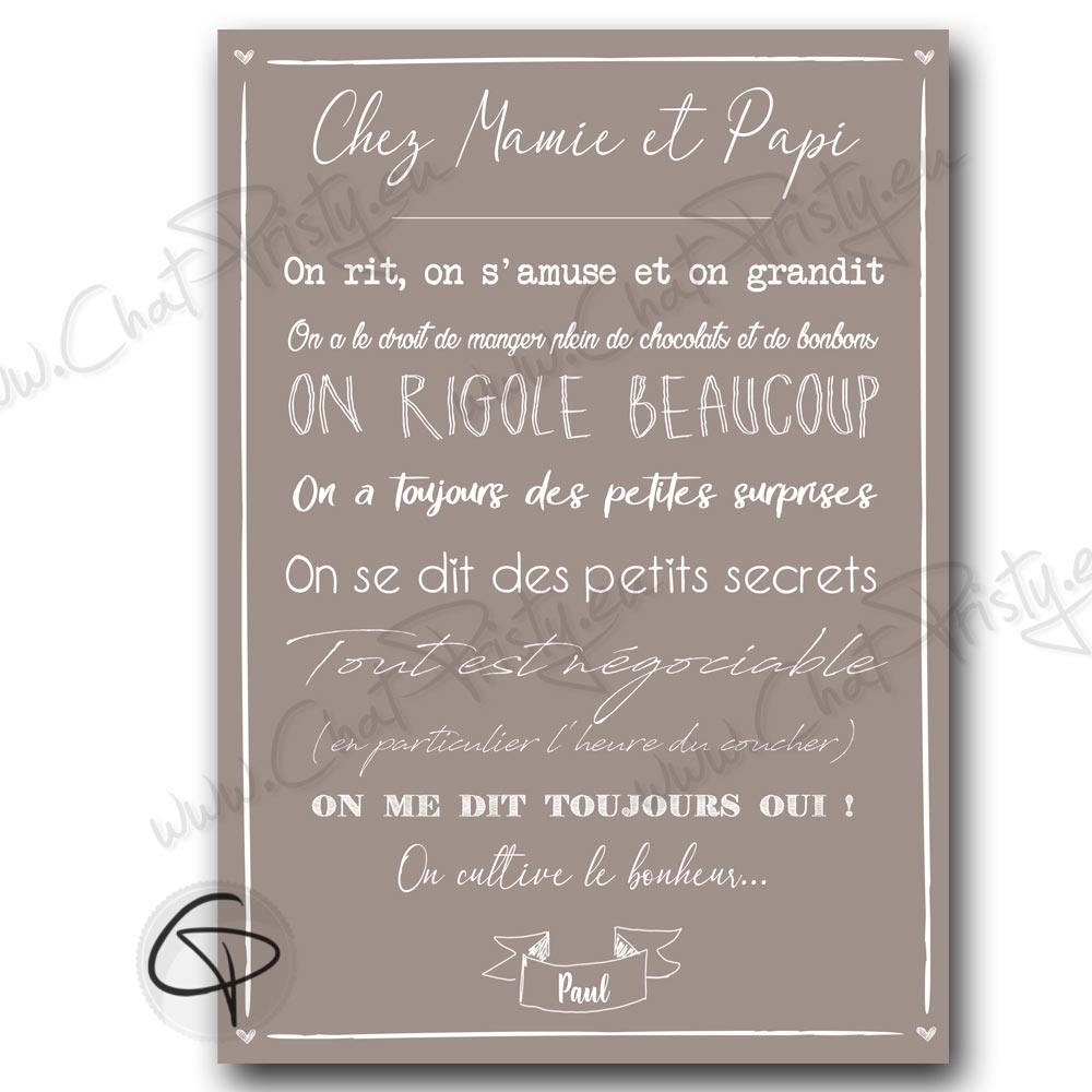 Affiche Chez papi & mamie personnalisable