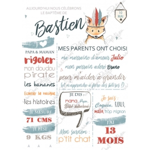 Affiche baptême garçon illustration renard