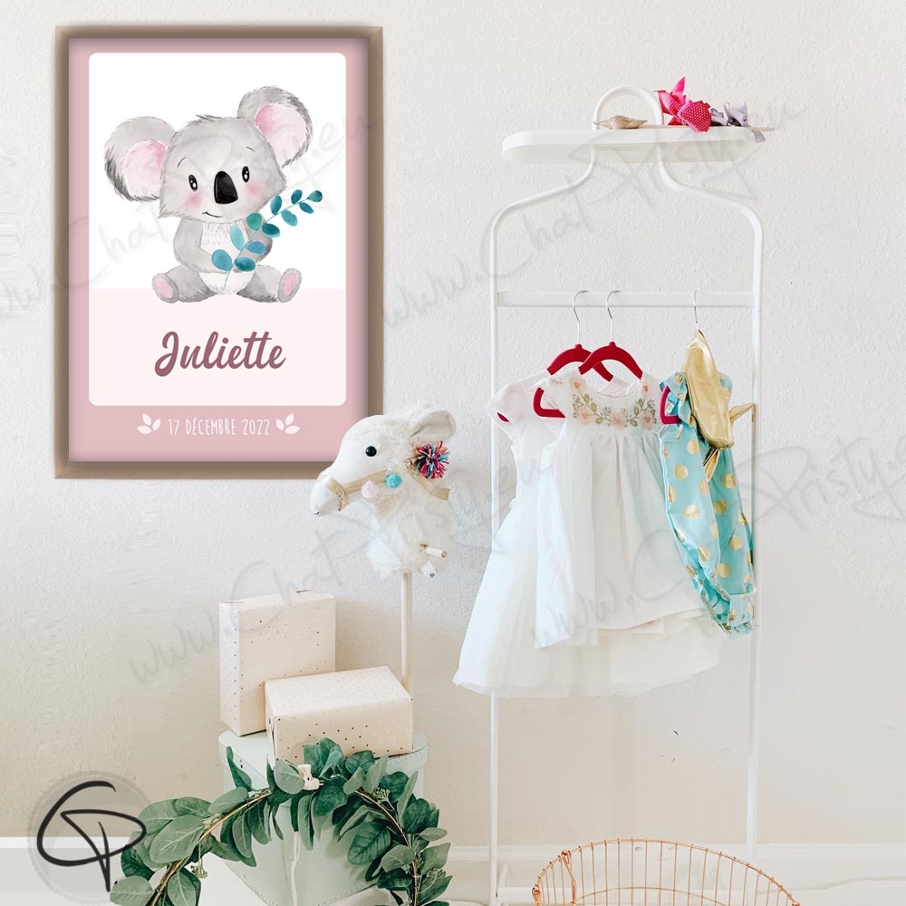 Affiche premier anniversaire Koala et eucalyptus – Cynthiart etc.