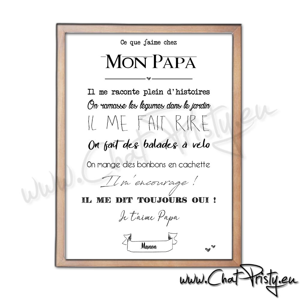 Affiche Papa personnalisée  Cadeau original fête des pères