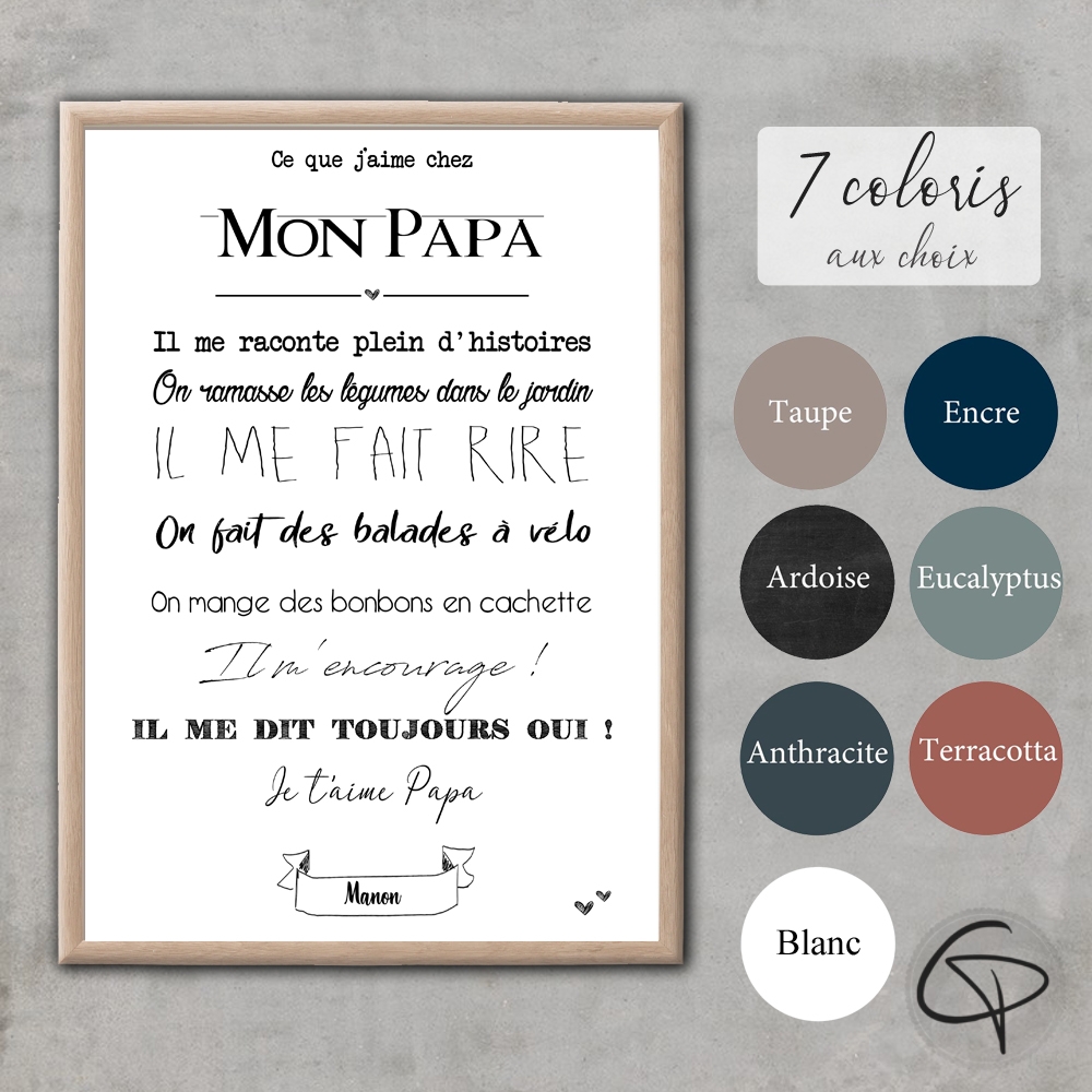 Affiche Papa personnalisée  Cadeau original fête des pères