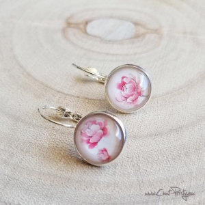 Boucles d’oreilles pivoine roses faites main