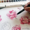 pivoines peintes à la main à l'aquarelle pour bijoux Chat Pristy