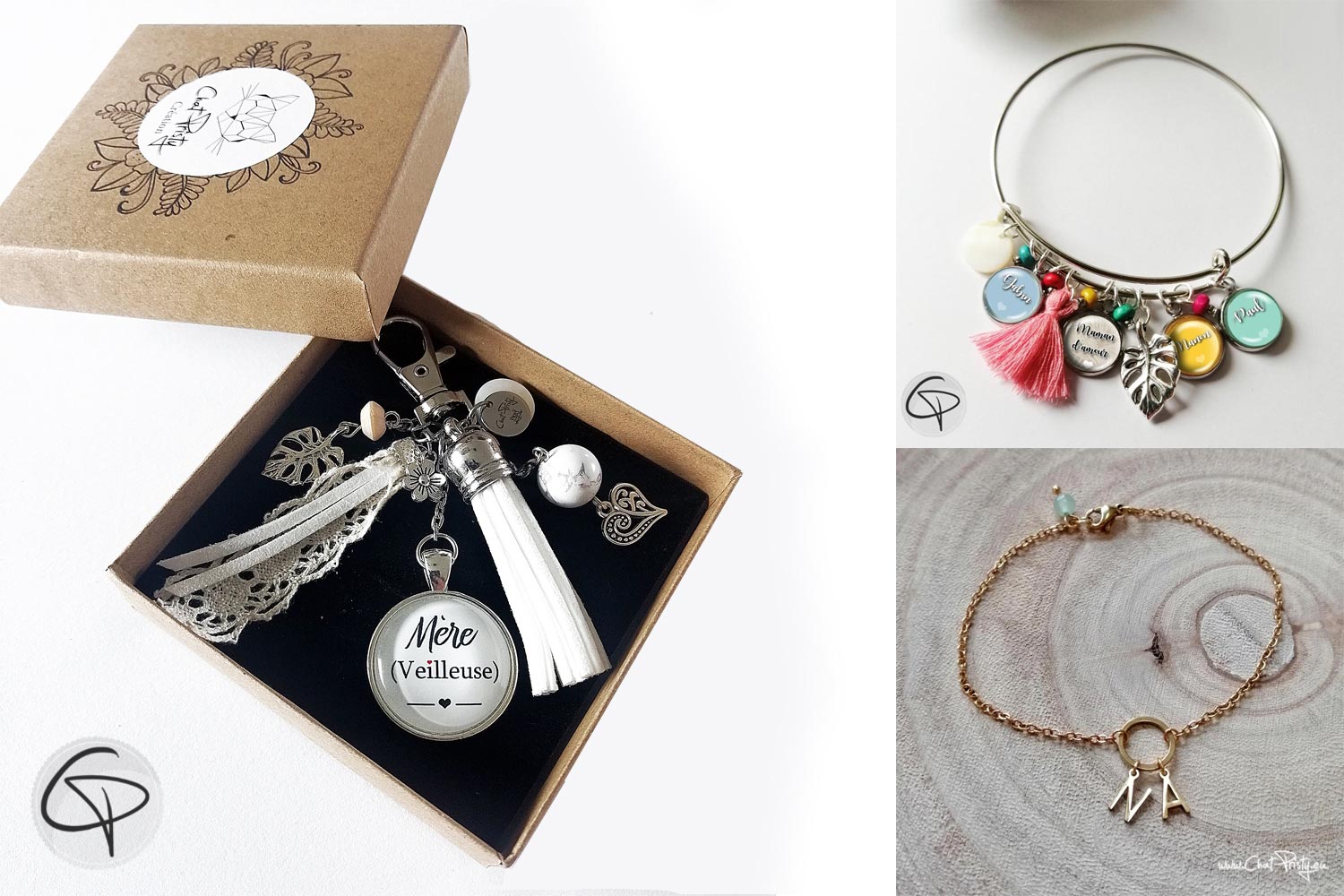 Idées cadeaux Fête des Mères – Porte-clé Mère Veilleuse, bracelet personnalisé et bijou artisanal Chat Pristy fait main