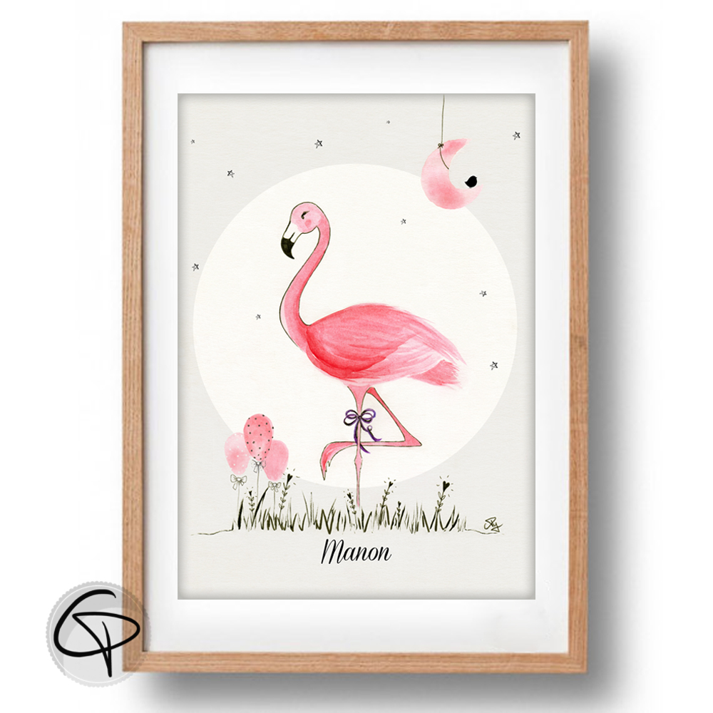 Affiche pour enfant flamant rose encadré cadeau de naissance fille originale