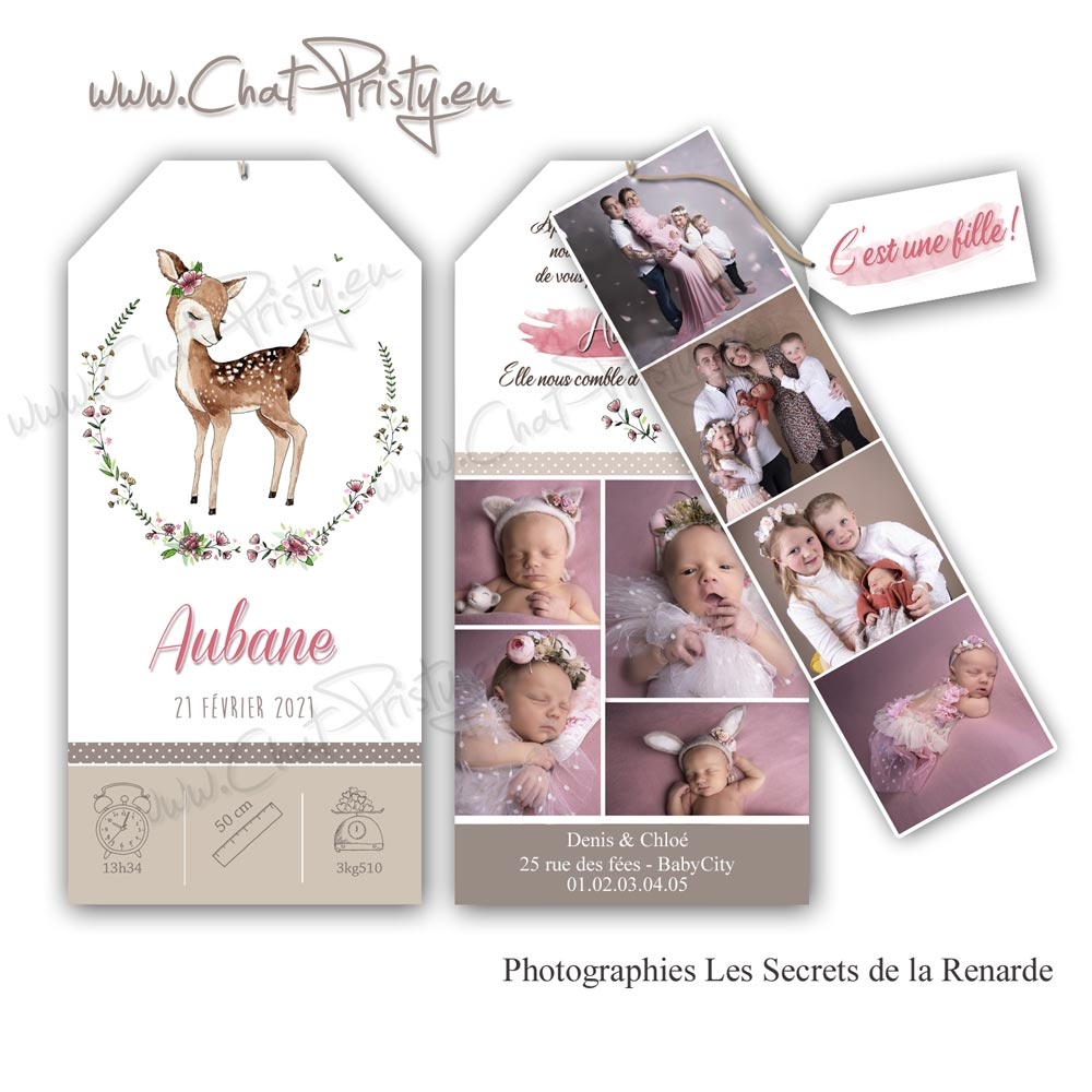 Faire-part de naissance faon original pour fille