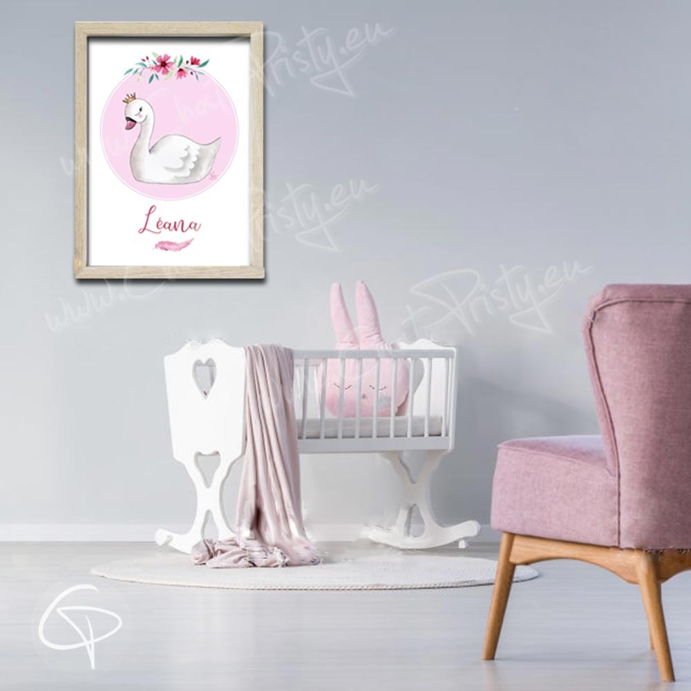 Tableau de naissance cygne personnalisable avec le prénom de votre fille