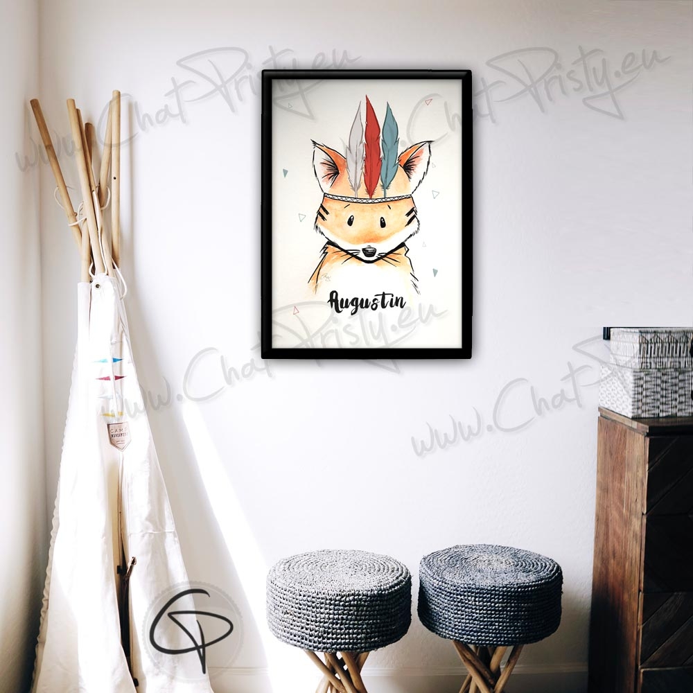 Cadeau de naissance entièrement personnalisable avec une aquarelle renard de petit créateur