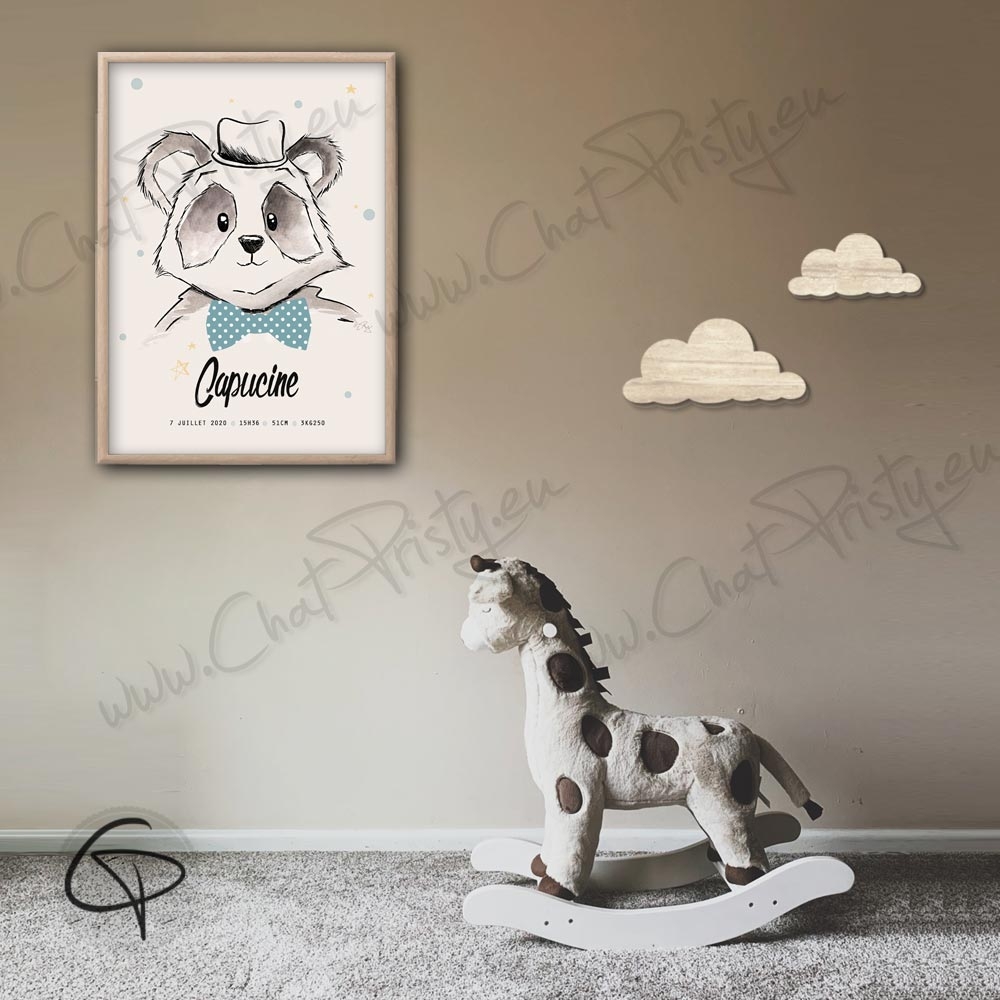 Affiche panda personnalisable pour offrir en cadeau de naissance original