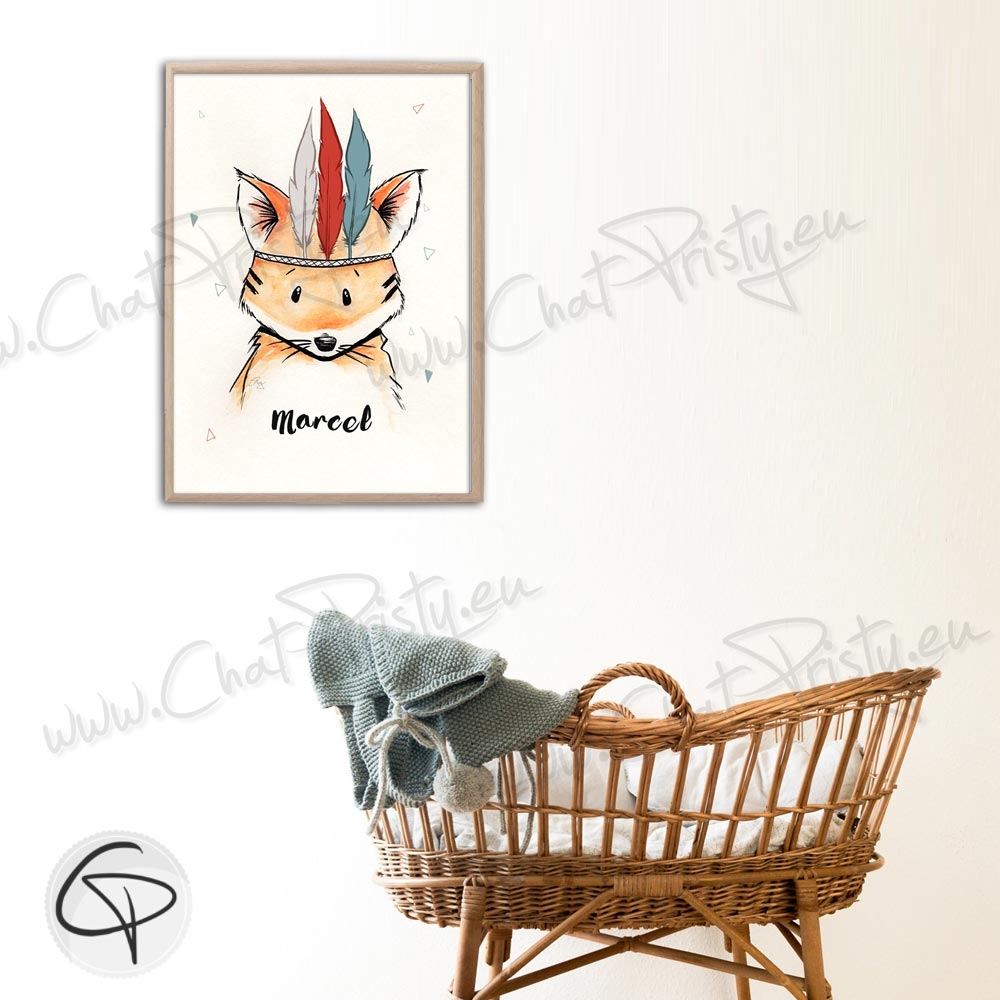 Poster mignon renard à personnaliser et à encadrer au mur de la chambre du bébé