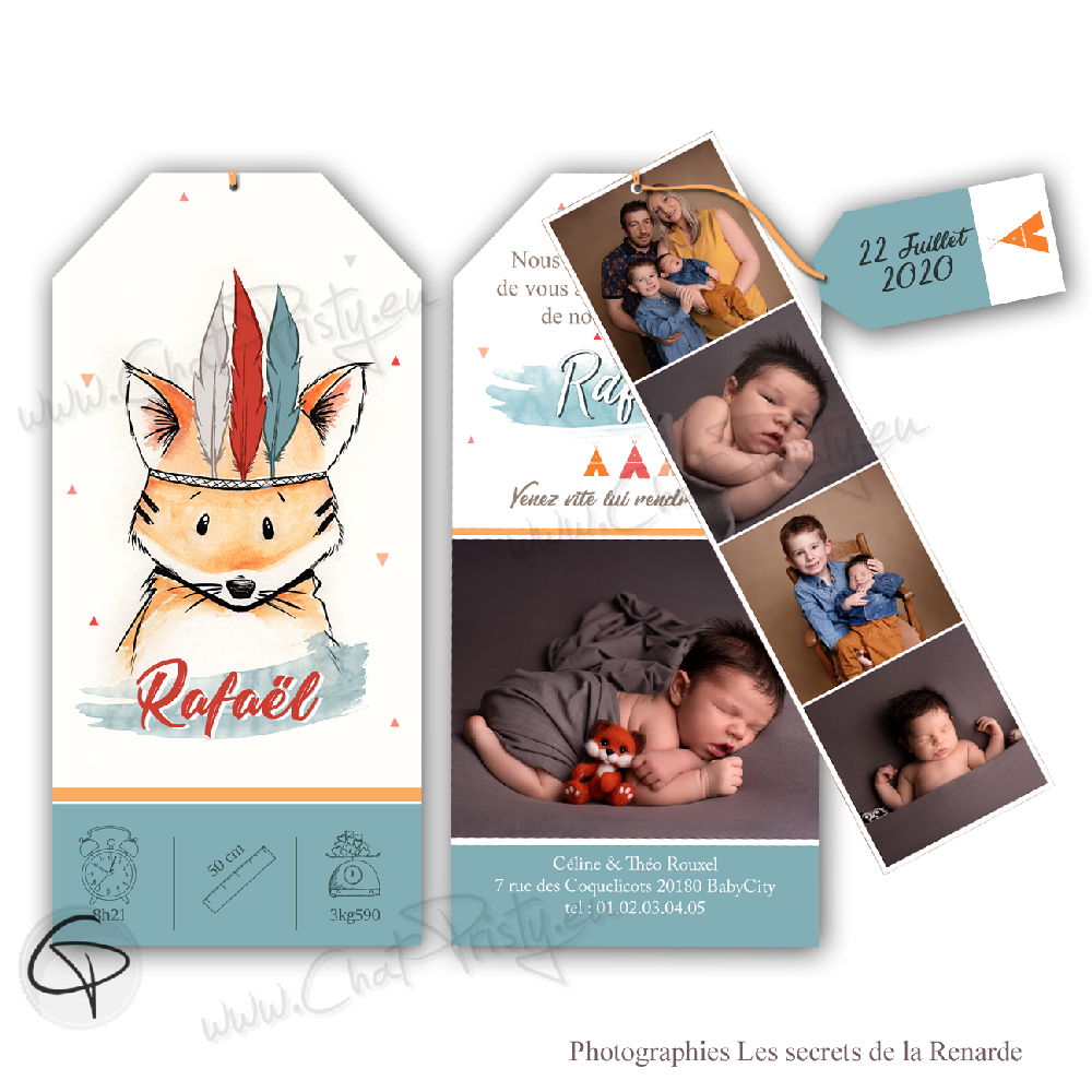 Annonce de naissance originale avec renard personnalisable