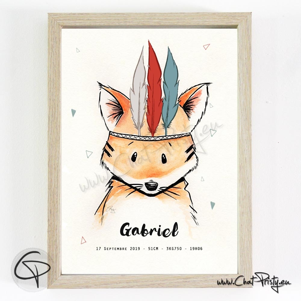 Cadeau de naissance qui sort de l'ordinaire avec une affiche renard personnalisé